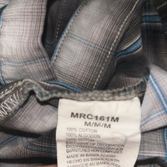 Mens Wrangler Rock 47 Blue Plaid Button Snap Shirt Size Medium - Picture 13 of 13